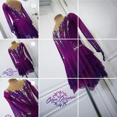 several pictures of a purple dress with sequins on it