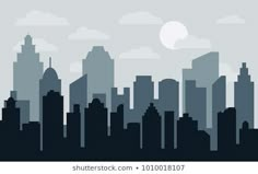 a cityscape with skyscrapers and clouds in the sky at dusk or dawn