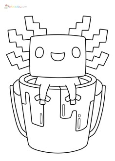 a cartoon character sitting in a bucket