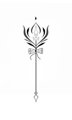 a black and white drawing of a cross with an arrow on it's side