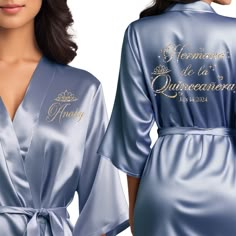 a women's satin robe with the word princess written on it