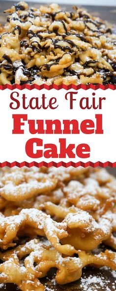 state fair funnel cake with chocolate sprinkles and powdered sugar on top