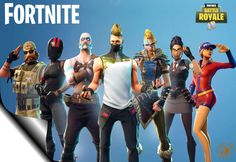 the fortnite team is standing in front of a blue background