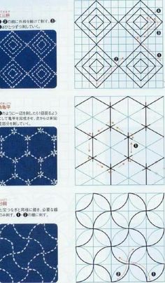 the instructions for how to make an origami quilt with squares, circles and lines