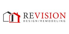 the logo for revision design / remodeling, inc is shown in red and black