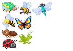 a group of bugs and insects on a white background