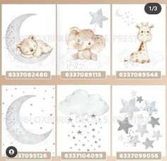 baby nursery wall decals with stars, clouds and giraffes on them