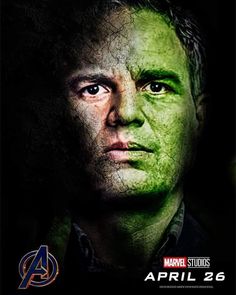 the avengers movie poster with an image of hulk in green and black, as well as his face