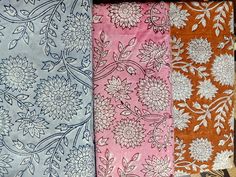 four different types of fabric with flowers on them