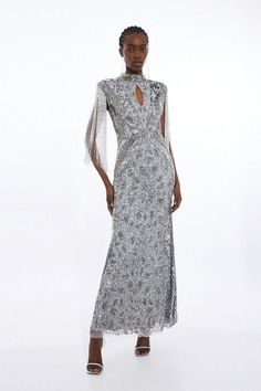 Petite Embellished Beaded Cap Sleeve Woven Maxi Dress | Karen Millen Elegant Festive Long Maxi Dress, Elegant Festive Maxi Dress, Embellished Mother Of The Bride Evening Dress, Embellished Floor-length Sequin Evening Dress, Elegant Evening Embellished Sequin Dress, Floor-length Embellished Sequin Evening Dress, Glamorous Evening Mother Of The Bride Maxi Dress, Floor-length Sparkling Sequin Dress For Holidays, Festive Floor-length Maxi Dress For Evening