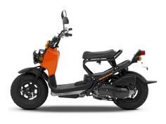 an orange and black scooter on a white background