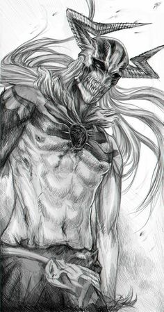 a drawing of a demon with long hair