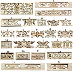 the different types of decorative molds for furniture and wall decor, including carved wood carvings