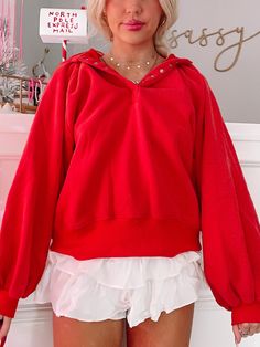 Brynn Red Pullover Top | Sassy Shortcake | sassyshortcake.com Red Outfit Casual, Cute Winter Fits, Sassy Shortcake, Trendy Date Night Outfit, Winter Outfits Warm, Red Pullover, Eve Outfit, Lazy Day Outfits