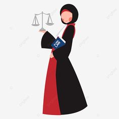 a woman in a black and red dress holding a scale of justice book, illustration, character png and psd