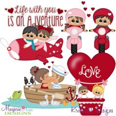 valentine's day clipart with kids on a boat and love is in the air