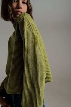 Introducing our Olive Green Soft Ribbed Turtleneck Jumper, a cozy and versatile piece that will keep you stylish and warm during the colder months. This jumper features a classic turtleneck neckline, providing both comfort and a touch of elegance. The long sleeves offer extra coziness, making it a perfect choice for casual outings or relaxing at home. Crafted from a chunky cable knit with ribbed texture, this jumper offers a soft and luxurious feel against the skin. The combination of 74% Acryli Olive Jumper Outfit, Moss Green Sweater, Olive Green Sweater Outfit, Green Sweater Outfit, Green Jumper, Green Turtleneck Sweater, Olive Sweater, Classic Turtleneck, Green Jumpers