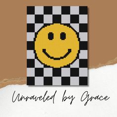 a yellow smiley face on a black and white checkered background with the words unraveled by grace