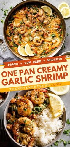 one pan creamy garlic shrimp with lemons and parsley