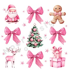 christmas stickers with pink bows and decorations