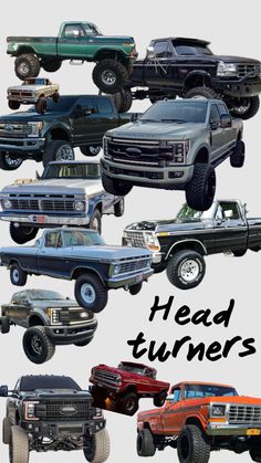 there are many different types of trucks on this page, and the text reads headturners