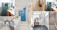 several pictures of different bathrooms in various styles and colors