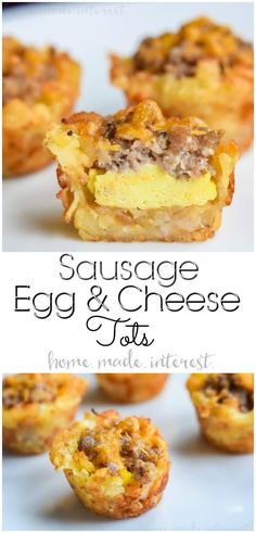 sausage egg and cheese tarts with text overlay