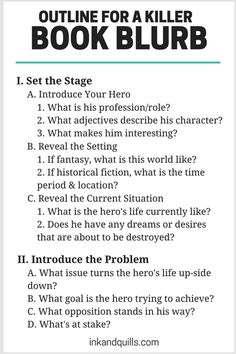 an outline for a killer book blurb