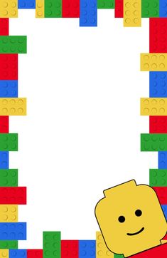 a frame made out of lego blocks with a cartoon character in the middle and an empty space for text