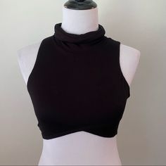 Nwt Sunday Stevens Turtle Neck Sleeveless Black Crop Top Turtle Neck That Can Be Worn In Multiple Ways From Mixology Size: M Clothes To Put Your Oc In, Tight Shirts Y2k, Shoulderless Turtleneck, Sewing Designs On Clothes, Clothes For Shifting, Chic Stretch Crop Top Vest, Spring Black High Neck Tank Top, Black Stretch Cropped Tank Top, Solid Tank Crop Top For Night Out