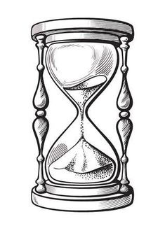 an hourglass with sand running through it, vintage line art drawing or engraving style