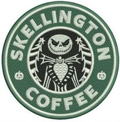 the starbucks logo with jack skellingon coffee on it's front and back