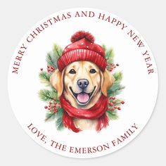 Watercolor Christmas Yellow Labrador Dog