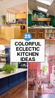 colorful eclectic kitchen ideas with text overlay