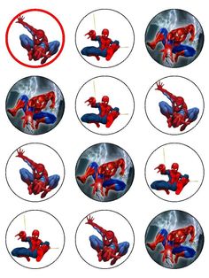 the spiderman stickers are all different colors and sizes, but one is red