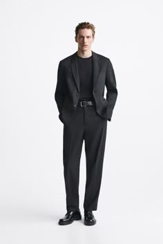 Slim Suit Pants, Black Blazer Outfit, Black Pants Outfit, Blazer Outfits Men, Zara Men, Street Fashion Men Streetwear