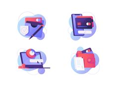 four different types of electronic devices with icons on the top one is red, white and blue