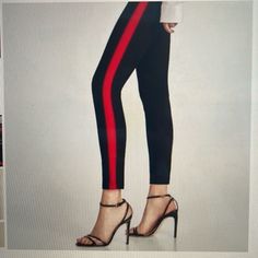 Zara Basic Racing Strip High Waisted Leggings Brand New. Never Worn No Flaws Black With Red Strip Down Sides Womens Size Large Zara Basic Collection Leggings. Black With A Cute Red Racing Stripe, Black Red And White High Waisted Waistband. These Are Pull On. Thick Material, Super Stretchy! Really Comfortable To Wear. Fitted Red Leggings For Night Out, Tight Red Bottoms For Night Out, Trendy Red Leggings For Night Out, Chic Red Fitted Leggings, Chic Red Leggings, Trendy Stretch Zara Leggings, Red Stretch Leggings For Work, Elegant Stretch Zara Leggings, Elegant Stretch Leggings By Zara