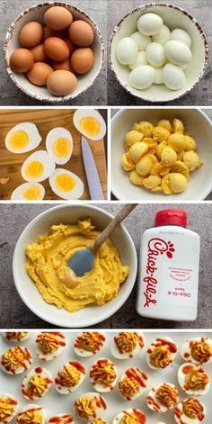 the process for making deviled eggs is shown here