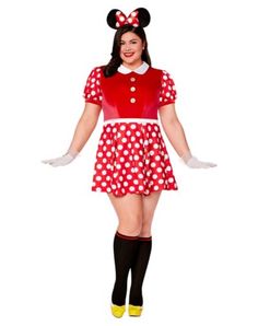 a woman dressed in minnie mouse costume