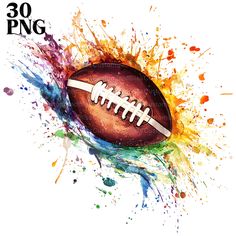 an image of a football with paint splatters on it and the words 30 png