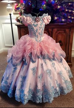 "Aurora"... A Luxurious Ballgown fit for a princess! Gaun Abad Pertengahan, Flower Girls Dresses, Dresses Off Shoulder, Princess Flower, Disney Princess Dresses