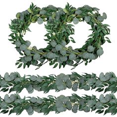 two different types of wreaths with green leaves and one has the number 2 on it