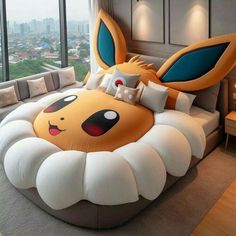 the bed is made to look like pokemon pikachu