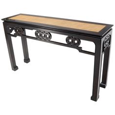 Oriental Asian midcentury style carved base high quality craftsmanship console table with caned top. Japanese Console Tables, Cane Sofa Table, Asian Console Table Entryway, Midcentury Style, Baker Furniture, Maximalism, Wakefield, Sofa Tables, Furniture Companies