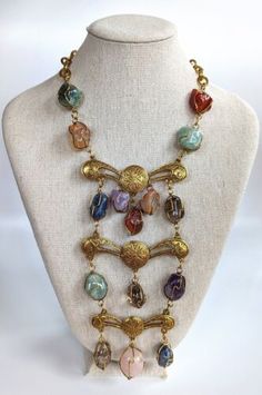 Vintage Accessocraft Necklace Caged Polished Gemstones Bib Statement Jewelry | eBay 1970s Womens Jewelry, Vintage Multicolor Gemstone Beads And Cabochons, Vintage Necklaces With Natural Stones For Collectors, Vintage Natural Stones Collectible Necklace, 1800s Jewelry, Perfume Necklace, 70s Jewelry, Found Object Jewelry, Quirky Jewelry