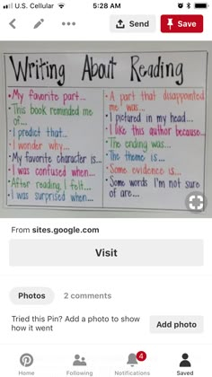 a whiteboard with writing about reading written on it and another sign that says,