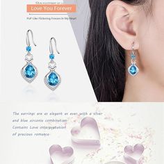 Exquisite Water Drop Design】The Earrings Feature A Combination Of Silver And Blue Zirconia Stones, As Elegant As Ever. Blue Rhinestones Are Subtly And Perfectly Set In The Center Of The Pendant. Contains Soft Love, Interpretation Of Precious Romance.【S925+Zircon】5A Swiss Zircon, Not Easy To Be Oxidized, Not Easy To Be Allergic, Elegant As Ever, Electroplating And Thickening Polishing Process, Durable And Not Fading. Elegant Spar Material, Pure And Soft Color, More Unique Temperament, Blooming Be Valentine's Day Cubic Zirconia Drop Earrings, Crystal Heart Earrings For Anniversary, Mother's Day Heart Drop Earrings, Valentine's Day Crystal Earrings For Pierced Ears, Crystal Heart Drop Earrings For Anniversary, Cubic Zirconia Dangle Earrings For Valentine's Day, Heart-shaped Crystal Cubic Zirconia Earrings, Heart-shaped Crystal Earrings With Cubic Zirconia, Sterling Silver Heart Crystal Earrings