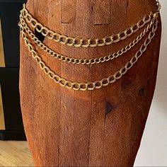 Gold 3 Tier Heavy Weight Belt/Necklace Full Length 38” Vintage. Perfect Condition Like New Belt Necklace, Weight Belt, Gold Belt, Gold Belts, Heavy Weight, Belts, Full Length, Like New, Women Accessories