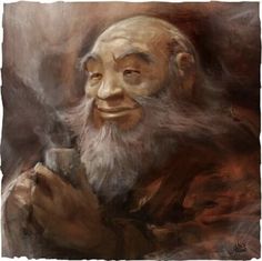 a painting of an old man holding a cup